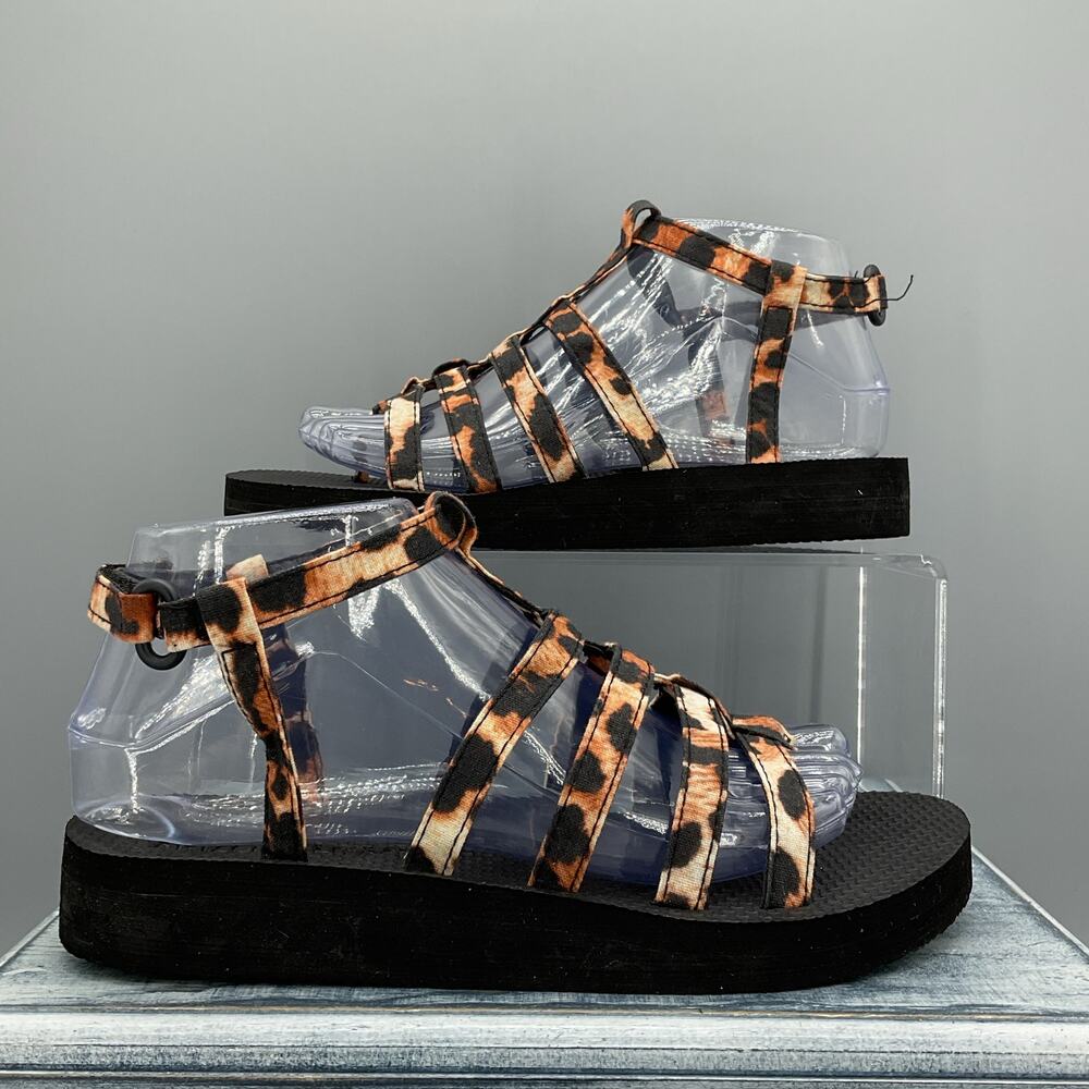 NEW Arizona Love Trekky Leopard Printed Canvas Sandals Black Size 8